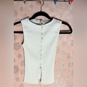 Free People White Ribbed Button Front Tank XXS